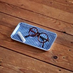Fog Linen Blue & White Check Linen Tray