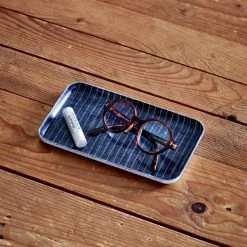 Fog Linen Bath Accessories Navy & White Stripe Linen Tray