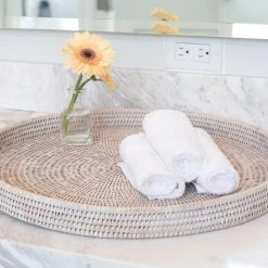 Artifacts Trading Company Rattan Round Serving Ottoman Tray