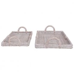 Creative Co-op Trays Whitewash Rattan Tray With Handles