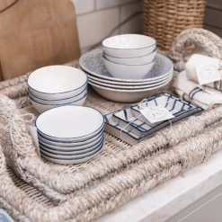 Creative Co-op Trays Whitewash Rattan Tray With Handles
